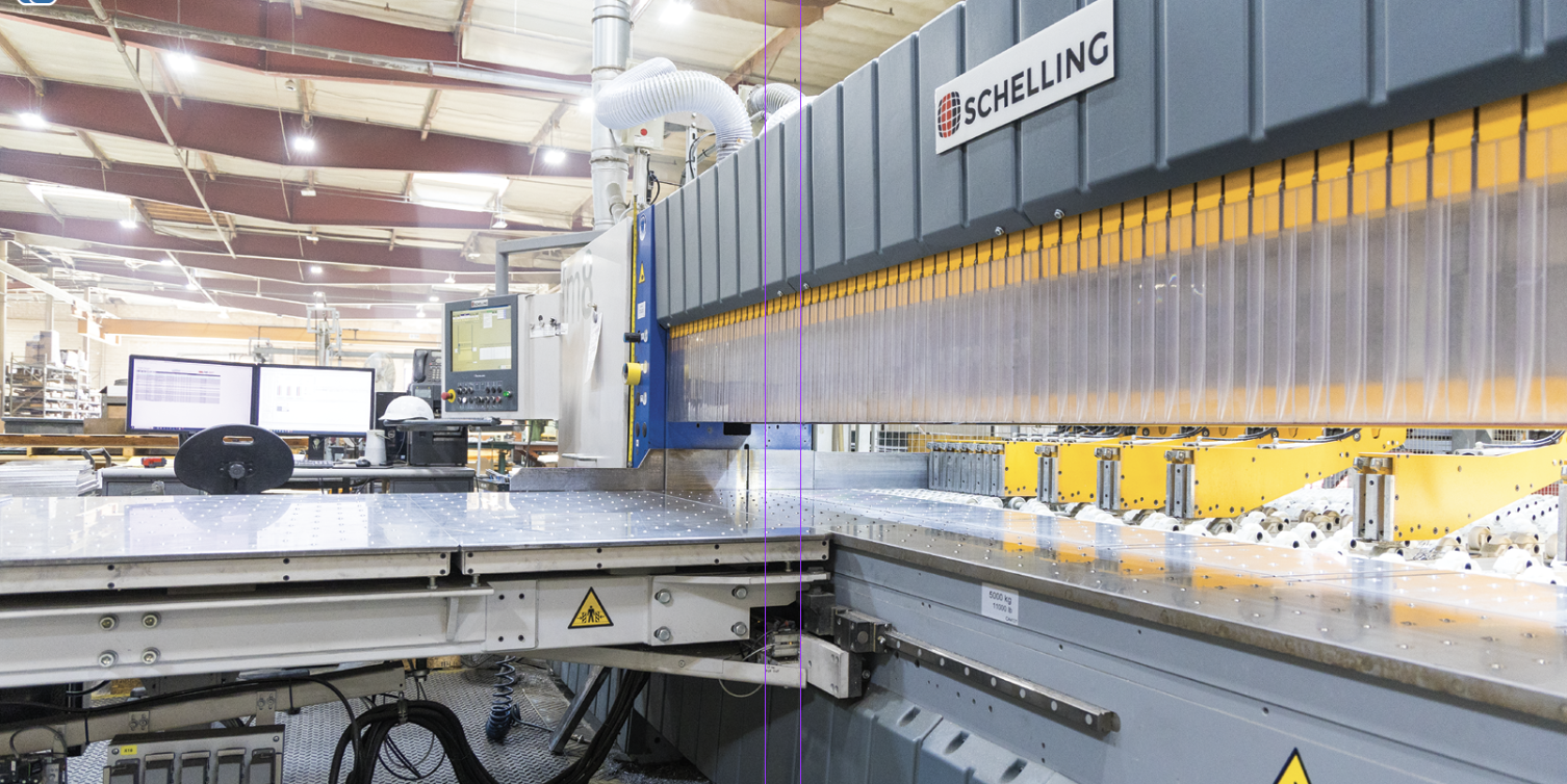 TCI purchased a Schelling CNC aluminum plate saw. It takes a full plate and automatically nests parts, doing what they did with a in-shop built machine in 1/5th the time.